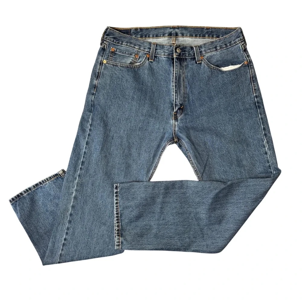 Levis 505 Regular‎ Fit Jeans Mens 38x32 Medium Wash Blue Straight Leg Denim